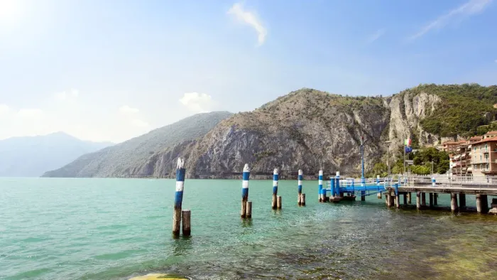 Framed Print : Pier at Lake Iseo, Lombardy Italy