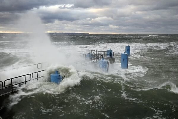 Pier of Sellin during a storm tide, Mecklenburg-Western Pomerania, Germany, Europe