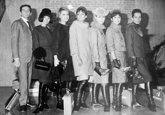 Framed Print : Pierre Cardin With Models At Airport Framed Print : Pierre Cardin With Models At Airport