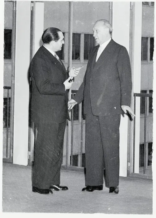 Framed Print : Pierre Mendes-France Speaking With Konrad Adenauer Framed Print : Pierre Mendes-France Speaking With Konrad Adenauer