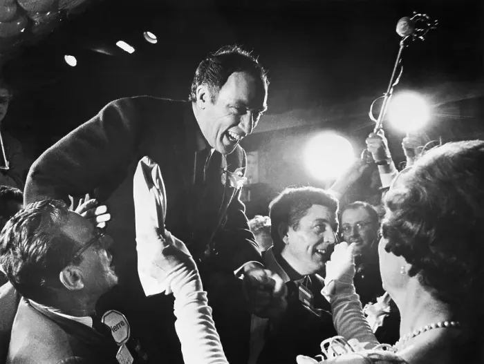 Framed Print : Pierre Trudeau Lifted Into the Air