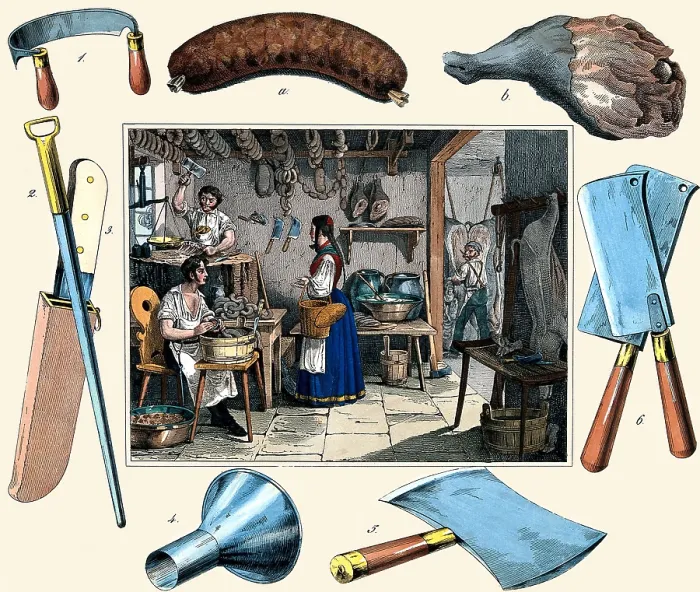 Framed Print : Pig Butcher & Tools Framed Print : Pig Butcher & Tools