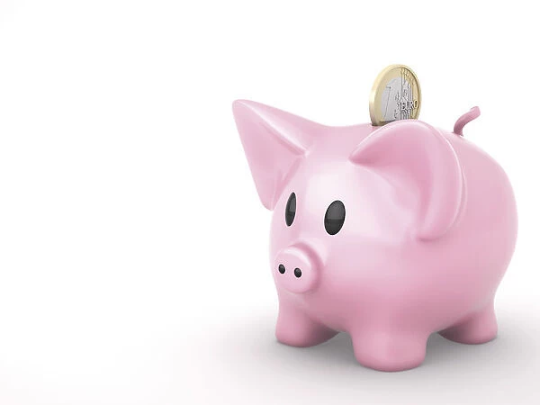 Piggy bank with a 1 euro coin, 3D illustration