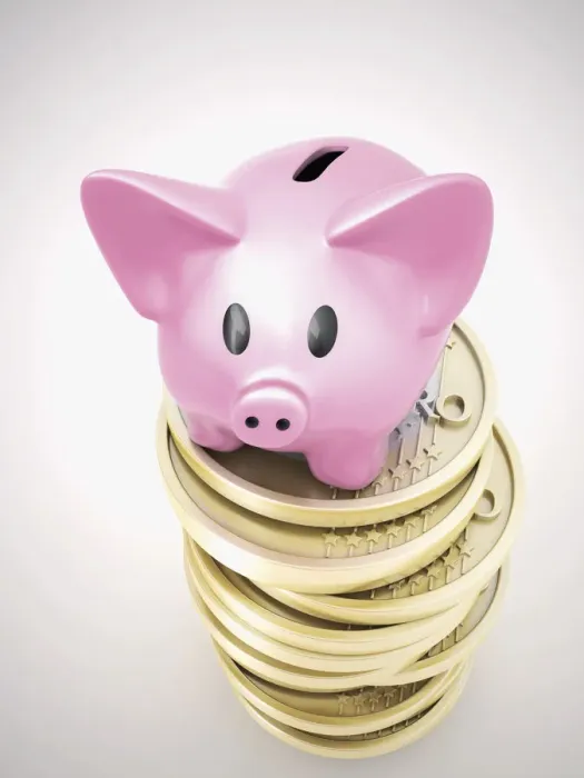 Framed Print : Piggy bank on a pile of euro coins, 3D illustration Framed Print : Piggy bank on a pile of euro coins, 3D illustration