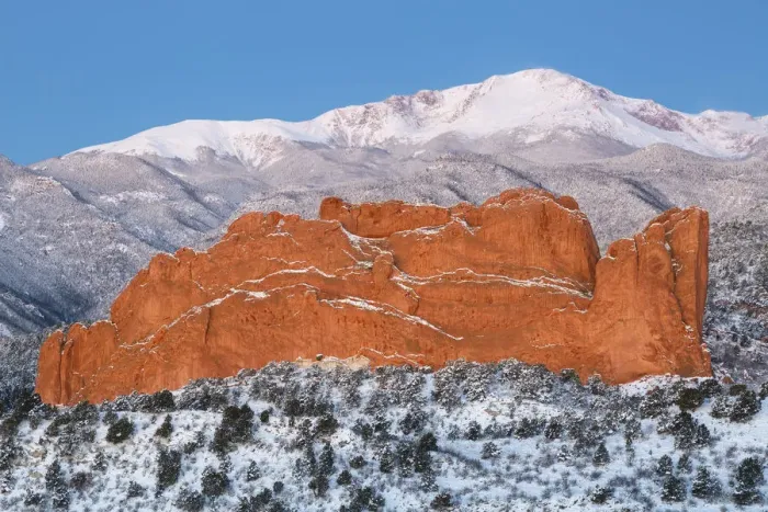 Framed Print : Pikes Peak and sandstone formation, Colorado Springs, Colorado, USA