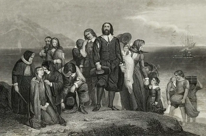 Framed Print : Pilgrims Arriving in New World Framed Print : Pilgrims Arriving in New World