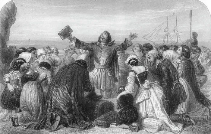 Framed Print : Pilgrims In Prayer Before Embarkation Framed Print : Pilgrims In Prayer Before Embarkation