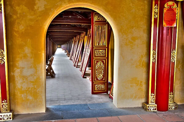 Pillars in corridor at Imperial City Hue Vietnam