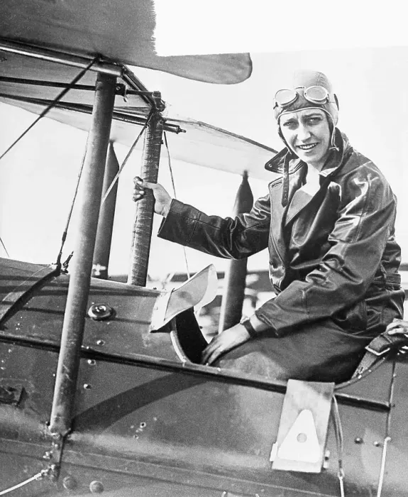 Framed Print : Pilot Amy Johnson in Airplane Cockpit