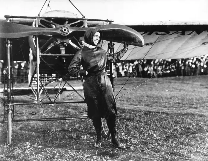 Framed Print : Pilot Harriet Quimby with Airplane Framed Print : Pilot Harriet Quimby with Airplane