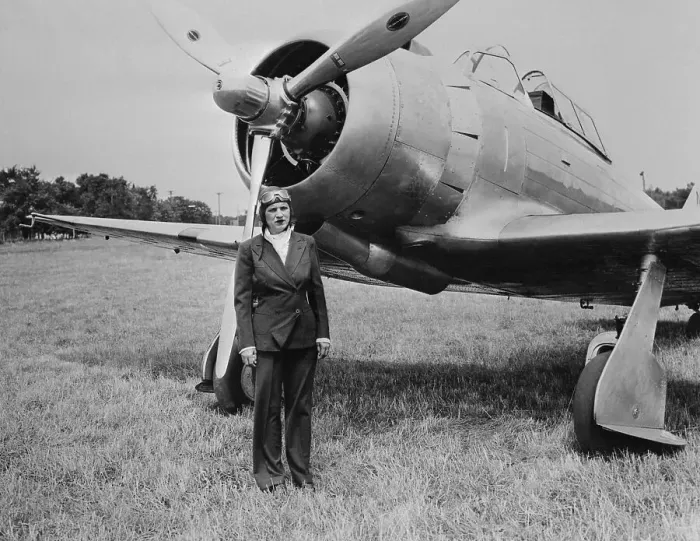 Framed Print : Pilot Jacqueline Cochran Standing Beside Airplane Framed Print : Pilot Jacqueline Cochran Standing Beside Airplane