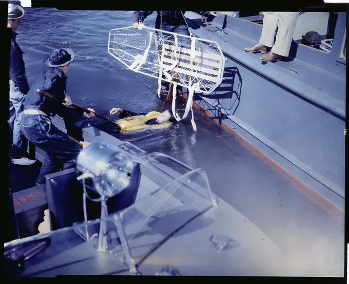Framed Print : Pilot Being Lifted From Water Framed Print : Pilot Being Lifted From Water