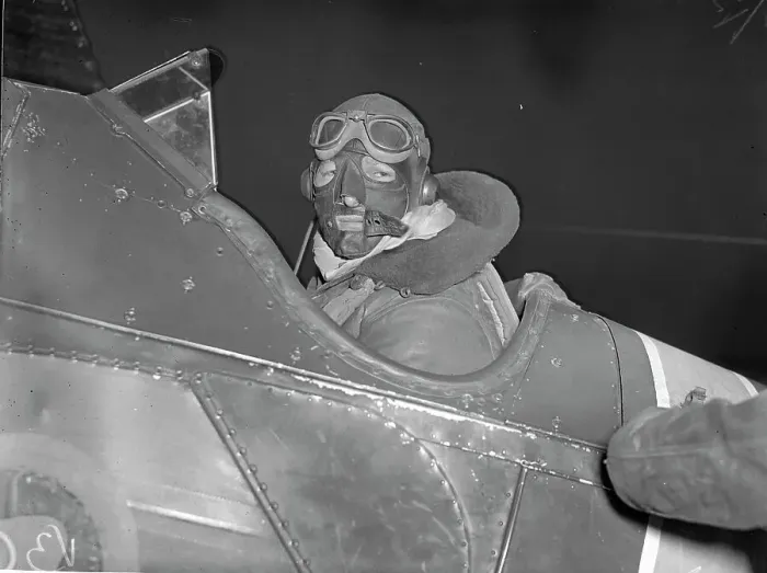 Framed Print : Pilot Sitting in First Army Western Mail Plane Framed Print : Pilot Sitting in First Army Western Mail Plane