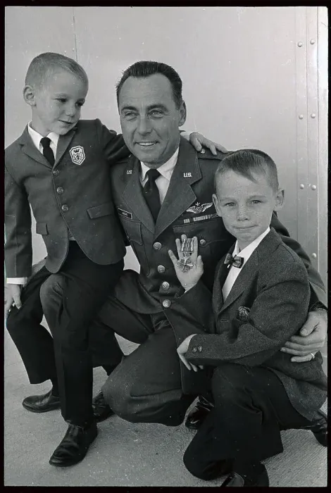 Framed Print : Pilot and Sons Posing in Photograph Framed Print : Pilot and Sons Posing in Photograph