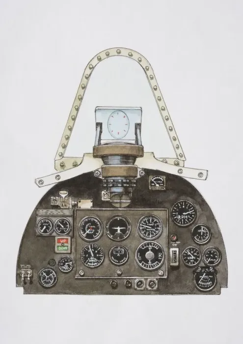 Framed Print : Pilots controls, switches and dials in aeroplane cockpit, front view Framed Print : Pilots controls, switches and dials in aeroplane cockpit, front view