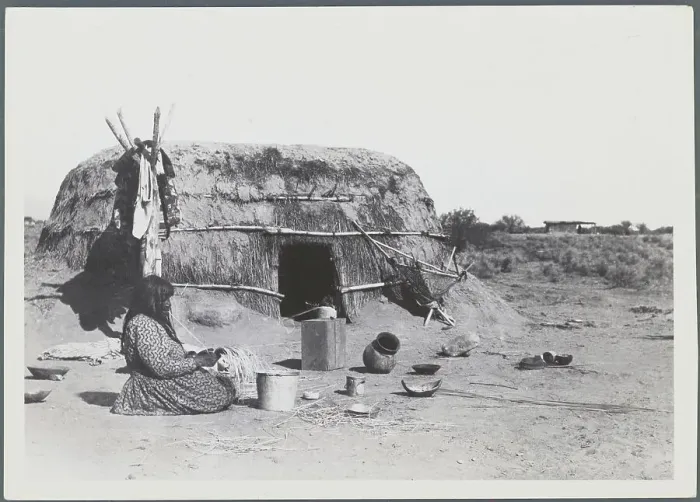 Framed Print : Pima Woman near Dwelling Framed Print : Pima Woman near Dwelling