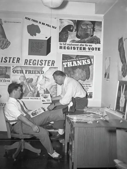 Framed Print : Ping Ferry and Benjamin Shahn Reading Cartoons