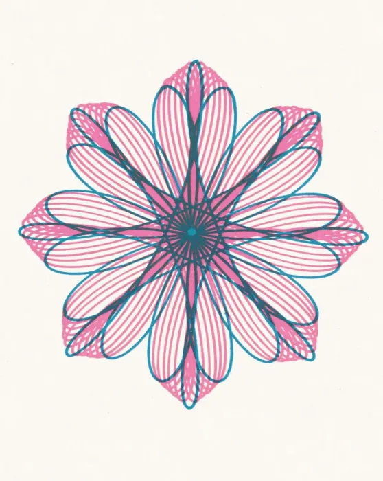 Framed Print : Pink and Blue Flower Shape Line Drawing Framed Print : Pink and Blue Flower Shape Line Drawing