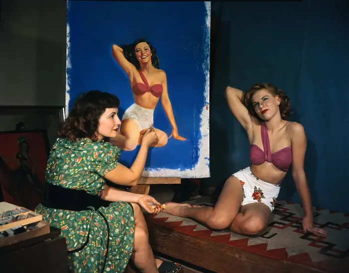 Framed Print : Pinup Artist Zoe Mozert Painting Fashion Model Framed Print : Pinup Artist Zoe Mozert Painting Fashion Model