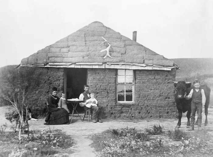 Framed Print : Pioneer Family Outside Sod House Framed Print : Pioneer Family Outside Sod House