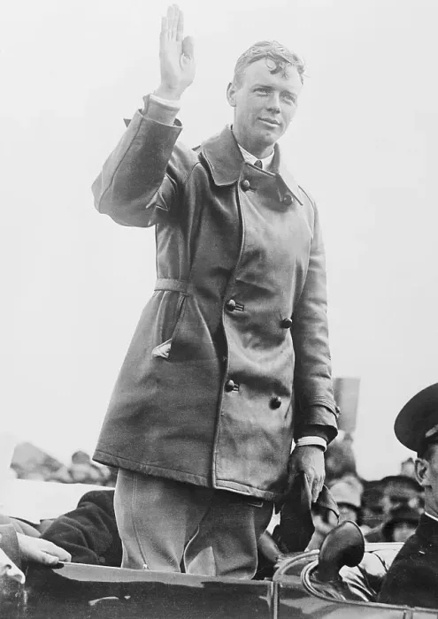 Framed Print : Pioneering Pilot Charles Lindbergh Waving from Automobile Framed Print : Pioneering Pilot Charles Lindbergh Waving from Automobile