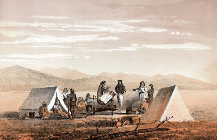 Framed Print : Pioneers Camping On Plains Framed Print : Pioneers Camping On Plains
