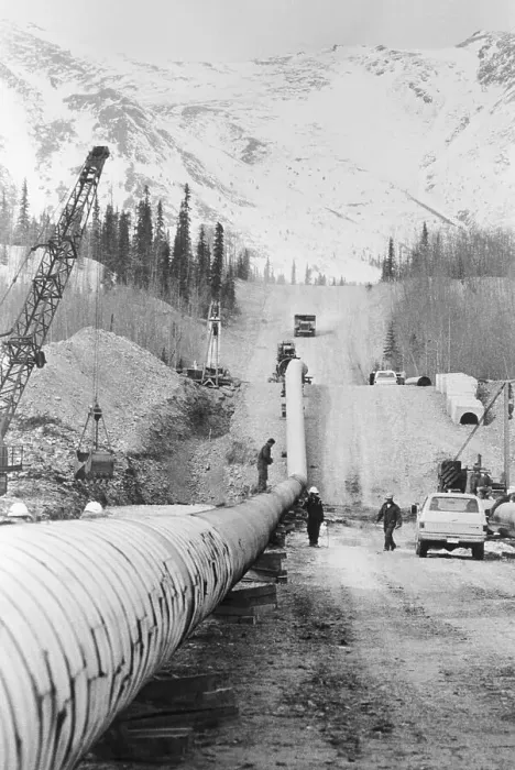 Framed Print : Pipeline Running Fr. Mountains W / Workers Framed Print : Pipeline Running Fr. Mountains W / Workers