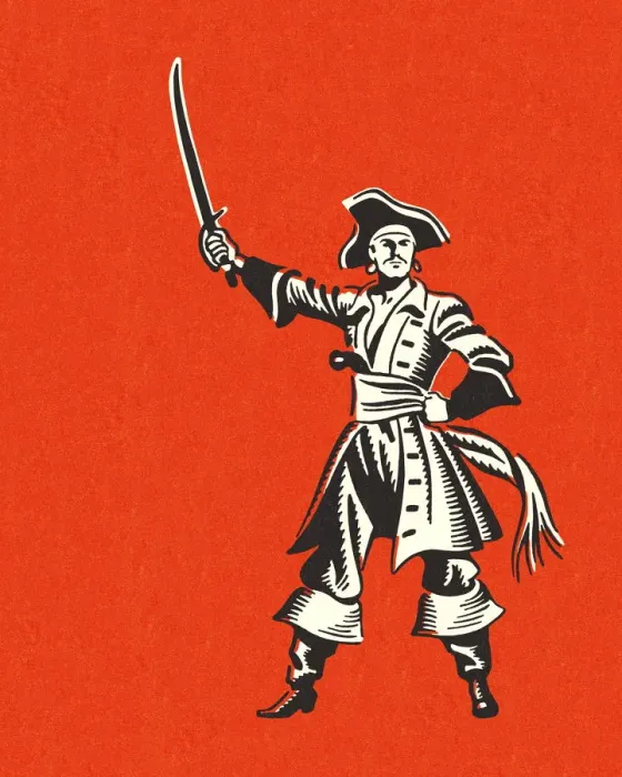Framed Print : Pirate on a Red Background Framed Print : Pirate on a Red Background