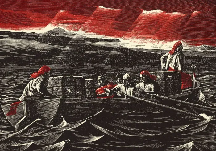 Framed Print : Six Pirates on a Boat Framed Print : Six Pirates on a Boat
