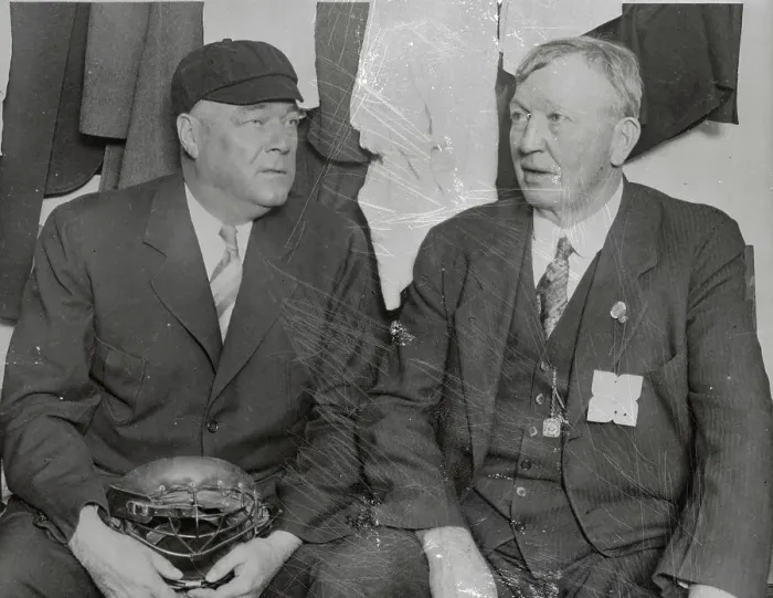 Framed Print : Pitching Aces Cy Young and Bill Dineen in Umpire Room Framed Print : Pitching Aces Cy Young and Bill Dineen in Umpire Room