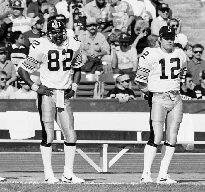Framed Print : Pittsburgh Steelers John Stallworth and Terry Bradshaw on Sidelines Framed Print : Pittsburgh Steelers John Stallworth and Terry Bradshaw on Sidelines