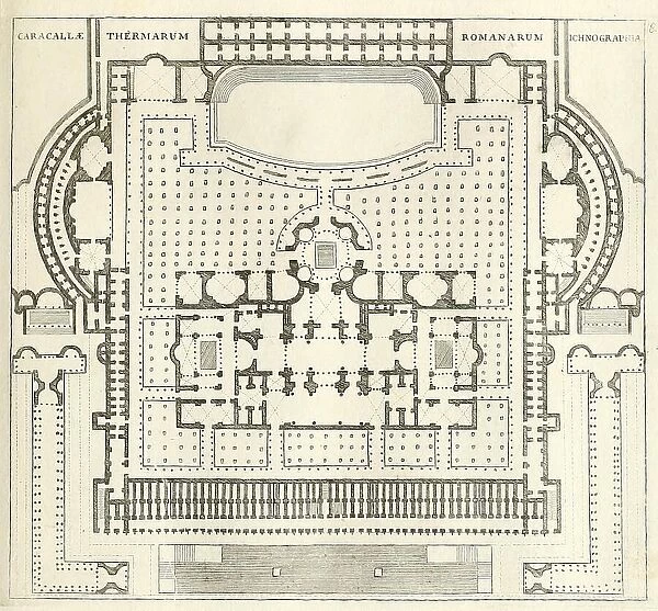 Plan of the Baths of Caracalla, near Porta S. Sebastiano, historical Rome, Italy, digital reproduction of an original 17th century template, original date unknown