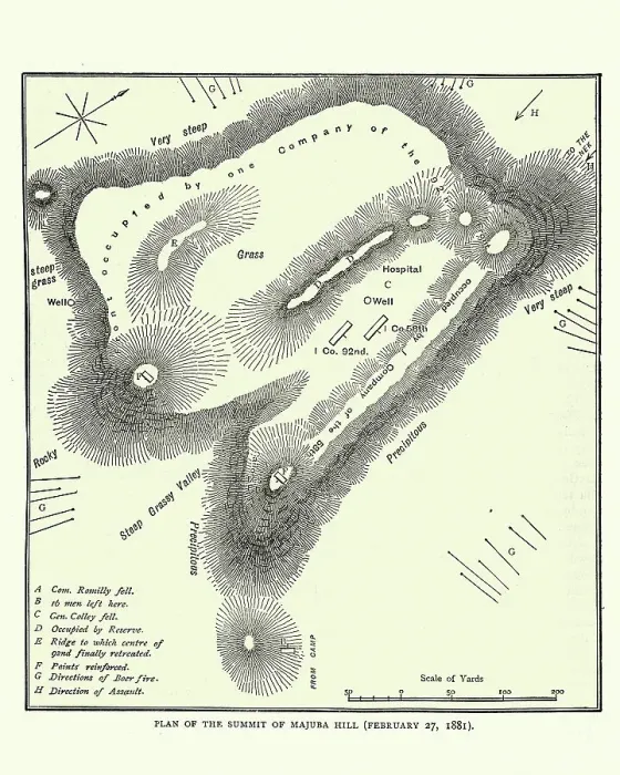 Framed Print : Plan of Battle of Majuba Hill, First Boer War