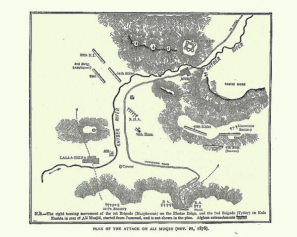 Plan of British attack on Ali Masjid Fort, 1878
