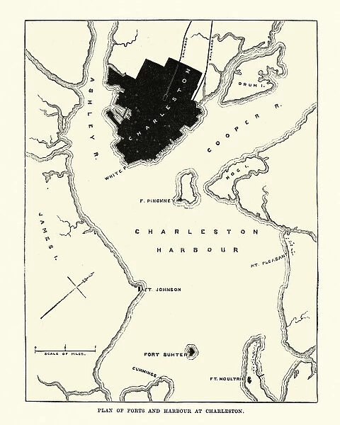 Plan of Forts and Harbour at Charlestown, 1860s