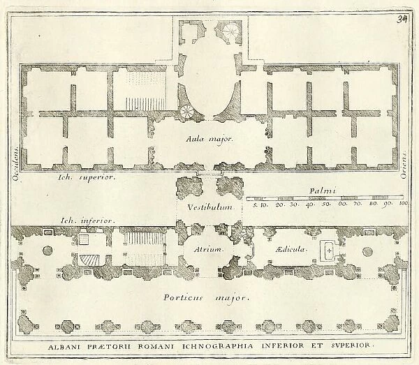 Plan of the ground floor and the first flat of the building Villa Albani, historical Rome, Italy, digital reproduction of an original template from the 17th century, original date unknown