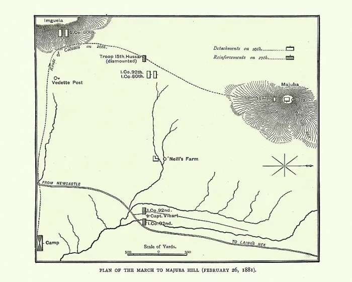 Framed Print : Plan of march to Majuba Hill, First Boer War Framed Print : Plan of march to Majuba Hill, First Boer War