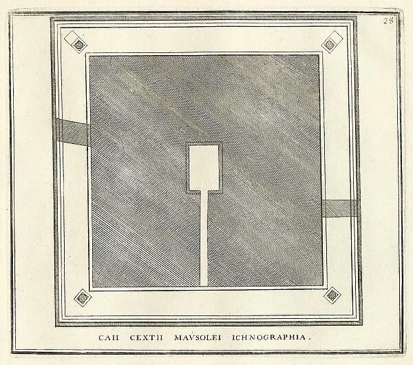 Plan of the Mausoleum, or Pyramid of Cajo Cestino, historical Rome, Italy, digital reproduction of an original 17th century template, original date unknown