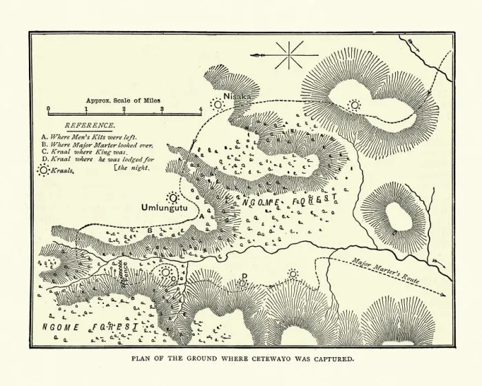 Framed Print : Plan of Ngome forest showing where Cetshwayo was captured Framed Print : Plan of Ngome forest showing where Cetshwayo was captured