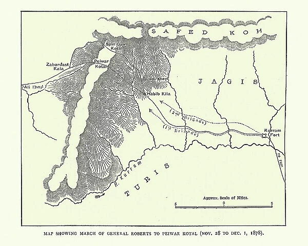 Plan showing march of General Frederick Roberts to Peiwar Kotal