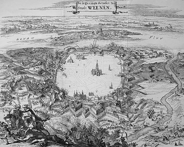 Plan of the siege by the Turks and liberation of Vienna, Austria, 1683, second Turkish siege, Historic, digitally restored reproduction of an original 19th century master, exact original date not known