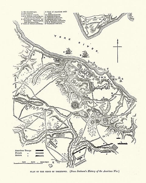 Plan of Siege of Yorktown, Virginia, American Revolutionary War