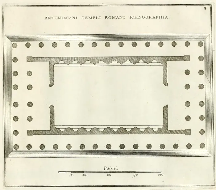 Framed Print : Plan of the Temple of St. Anthony recreated from its ruins in these last fires, historic Rome, Italy, digital reproduction of an original 17th-century template, original date unknown Framed Print : Plan of the Temple of St. Anthony recreated from its ruins in these last fires, historic Rome, Italy, digital reproduction of an original 17th-century template, original date unknown
