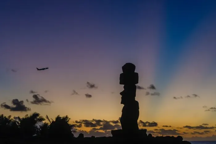 Framed Print : Plane and sunset over Easter Island Framed Print : Plane and sunset over Easter Island