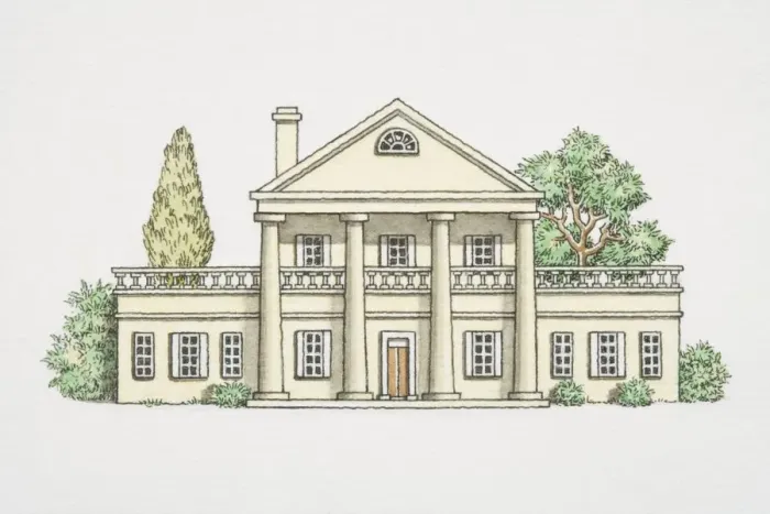 Framed Print : Plantation home, facade view Framed Print : Plantation home, facade view