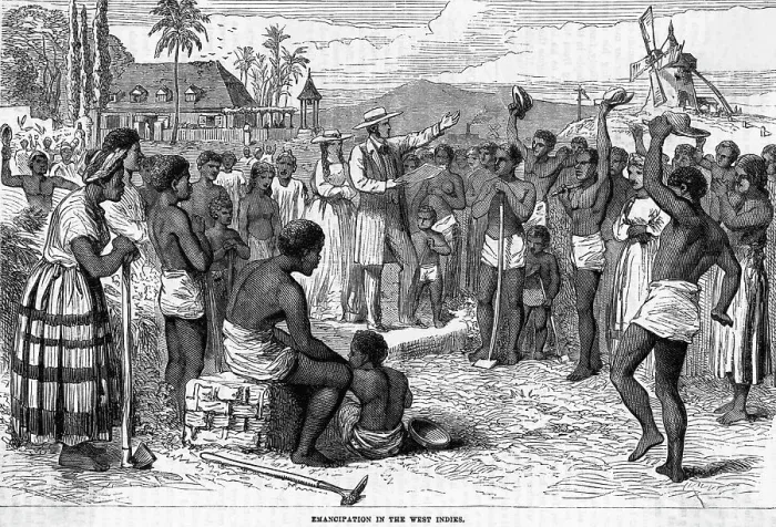 Framed Print : Plantation Owner Freeing Slaves; Woodcut Framed Print : Plantation Owner Freeing Slaves; Woodcut