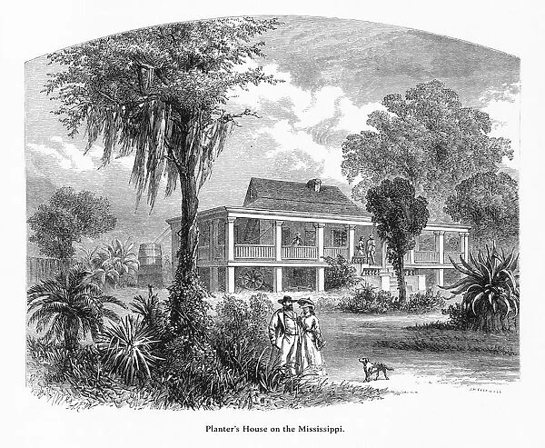 Planteras House on the Mississippi River at New Orleans, Louisiana, United States, American Victorian Engraving, 1872
