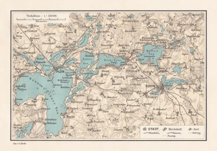 Framed Print : PlAon, district seat in Schleswig-Holstein, Germany, lithograph, published in 1887 Framed Print : PlAon, district seat in Schleswig-Holstein, Germany, lithograph, published in 1887