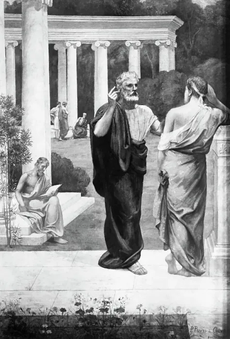 Framed Print : Plato Conversing with a Student at the Academy by Pierre Puvis de Chavannes Framed Print : Plato Conversing with a Student at the Academy by Pierre Puvis de Chavannes