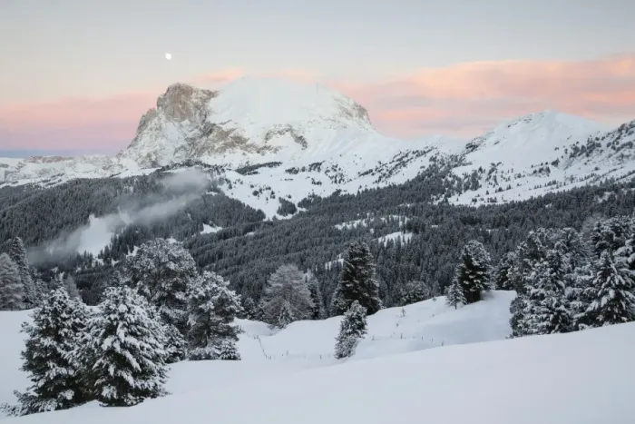 Framed Print : Plattkofel mountain in winter, Seiser Alm, Province of South Tyrol, Italy